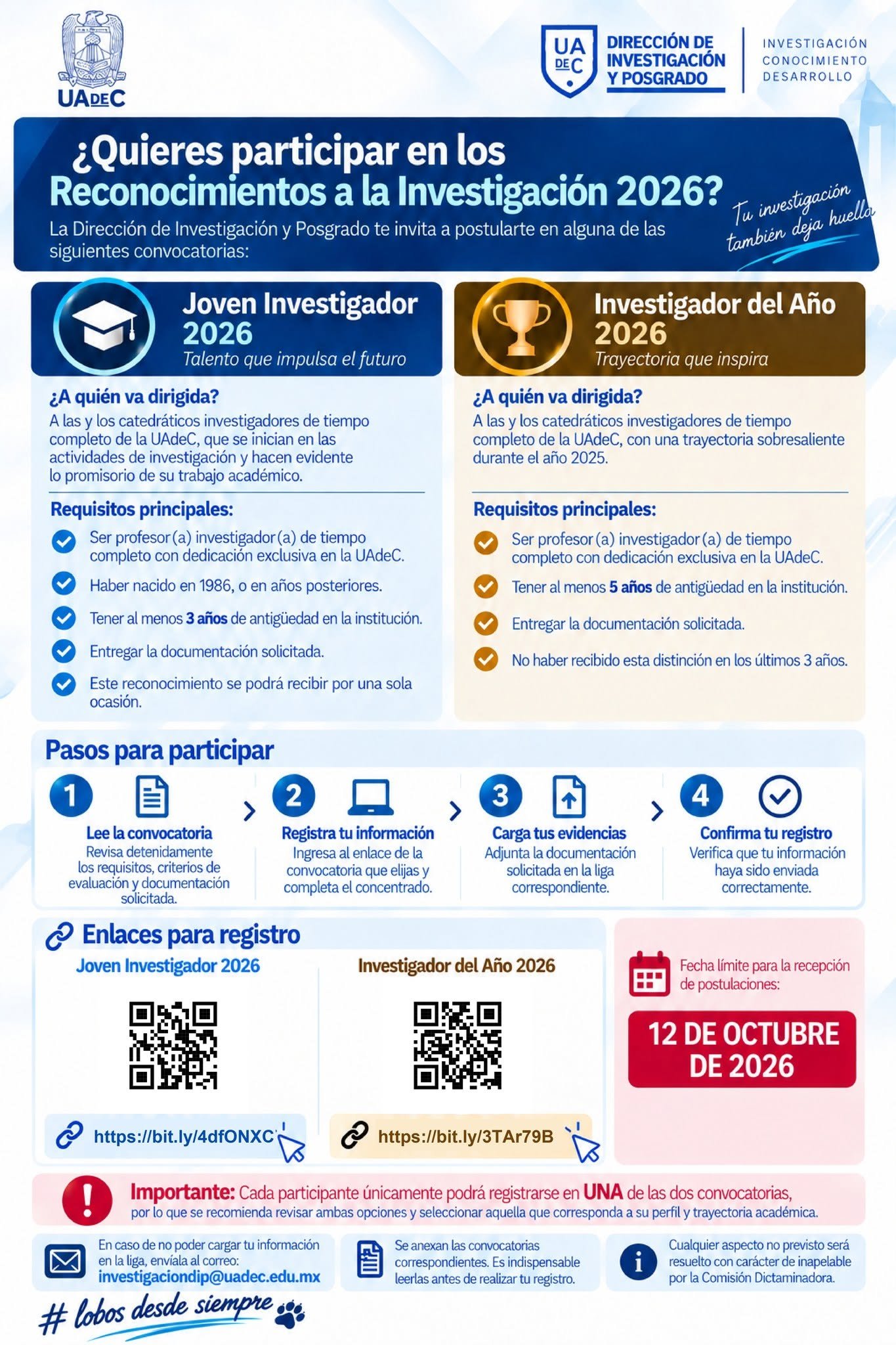 Convoca UAdeC a sus Investigadores a Postularse a los Reconocimientos Joven Investigador e Investigador del Año 2026